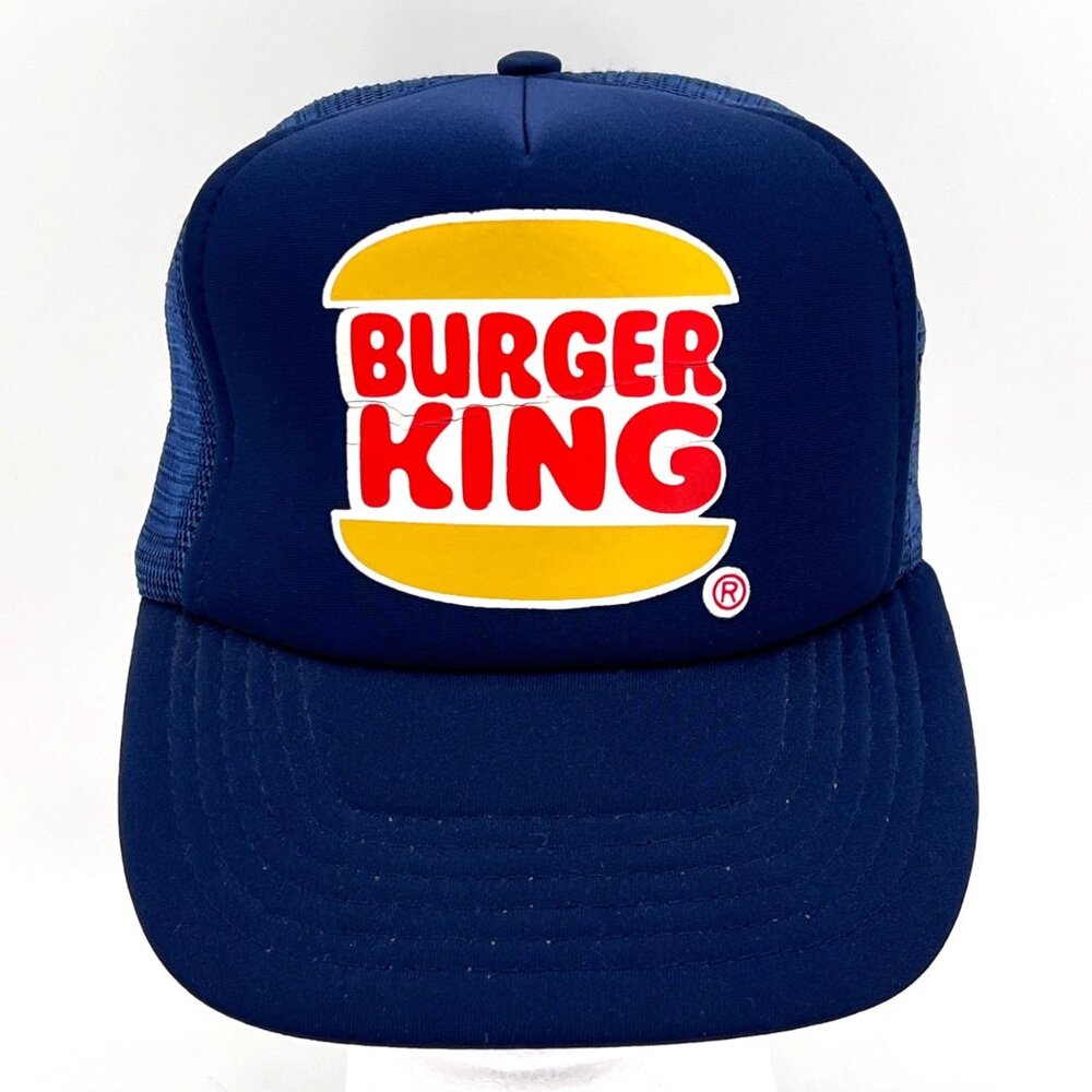 Vintage Burger King Navy Blue Trucker Hat Snapback Mesh Cap Retro Logo Fast Food